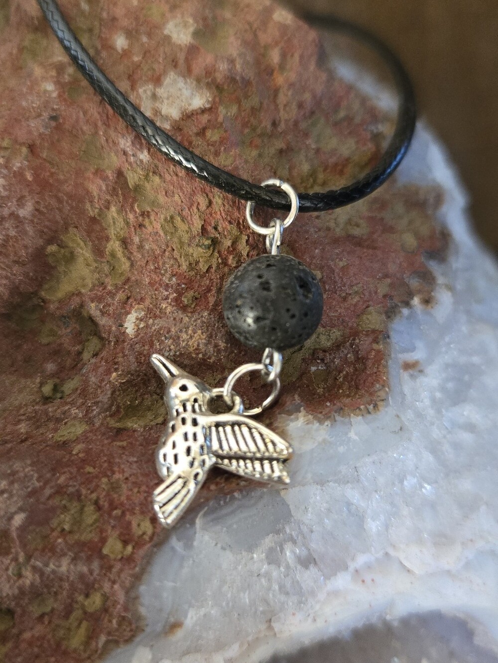 Hummingbird Aromatherapy Necklace | Essential Oil Diffuser Lava Stone Pendant